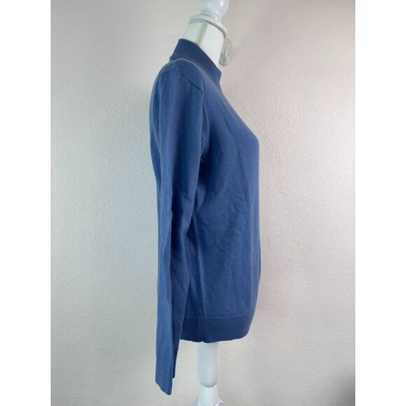 Murano women's small blue mock neck fine merino wool lightweight knit sweater - Picture 4 of 7